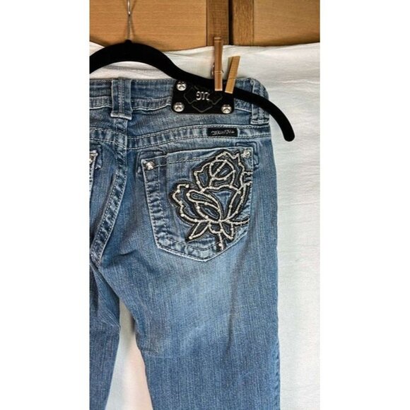 MissMe Boot Jeans Size 27 Rose Embellishments to back Boho Festival Biker Club C - Picture 11 of 11